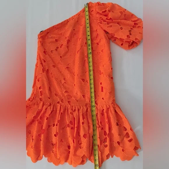 Zac Posen Dress Mini Floral Embroidered One-Shoulder Apricot Dress Size 4 - Picture 8 of 16